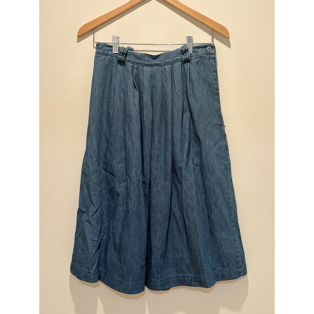 80s Vtg Eddie Bauer Womens Denim Pleated Skirt Academia 26x27”